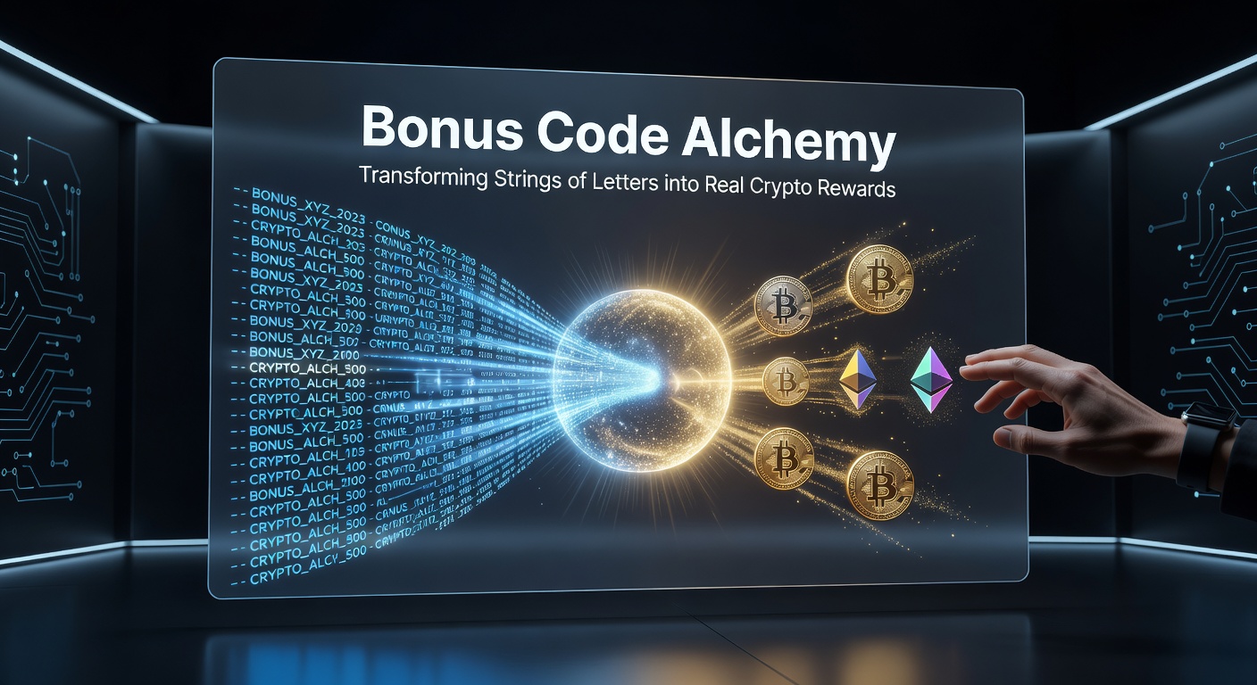 Ein glühender Alchemieofen mit Bonus-Codes, die in Bitcoin und Ethereum-Münzen verwandelt werden, symbolisiert die Magie der Krypto-Boni